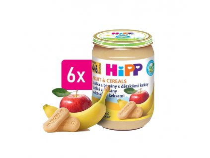 HiPP BIO Jablka a banány s dětskými keksy 6x190g