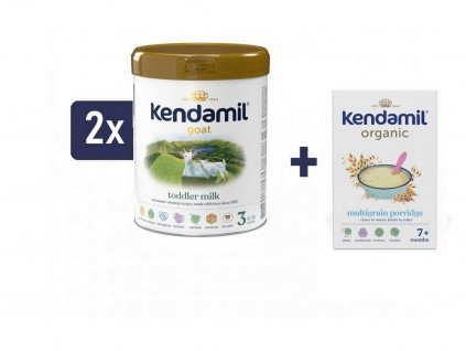 Kendamil Kozí batolecí mléko 3 (2x800g) + Kendamil Mléčná kaše s černým rybízem a jablky (150 g)