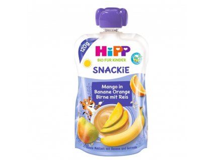 HiPP BIO Snackie Hruška Pomeranč Mango Banán Rýžová mouka 120g