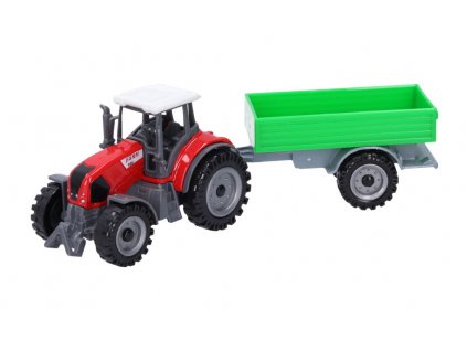 Traktor s vlečkou kovový 18cm červený