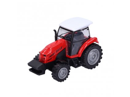 Traktor kovový na natažení 10,5cm červený