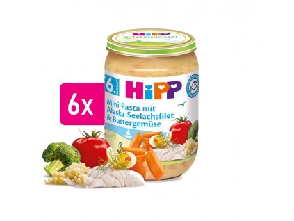 HiPP Mini těstoviny s aljašskou treskou v máslové zelenině 6x190g
