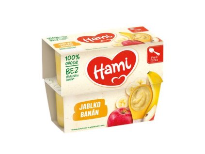 HAMI ovocný příkrm 100% ovoce jablko a banán 4x100g
