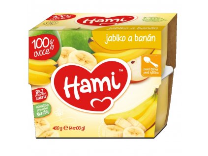 HAMI ovocný příkrm 100% ovoce jablko a banán 4x100g