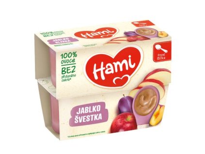 HAMI ovocný příkrm 100% ovoce jablko a švestka 4x100g