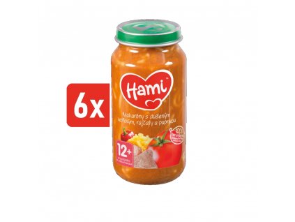 HAMI masozeleninový příkrm Makaróny s dušeným vepřovým, rajčaty a paprikou 6x250g