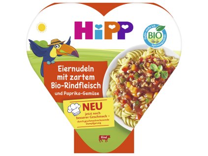HiPP BIO Vaječné nudle s zeleninou a paprikou a jemným BIO hovězím masem 250g 1