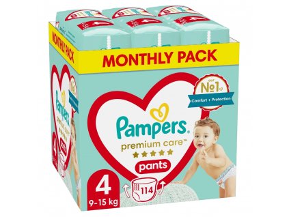 Pampers Premium care 4 Pants , 114ks, 9 15kg (měsíční balení)