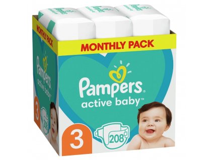 Pampers active baby 3 midi 6 10kg, 208ks (měsíční balení)