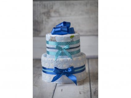 Plenkový dort dvoupatrový s bohatou náplní modrý s mašlí