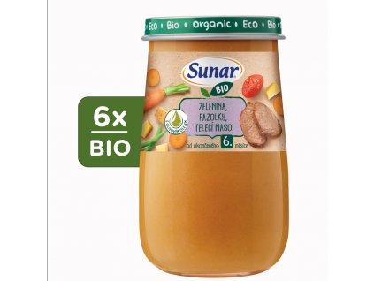 Sunar BIO příkrm Zelenina, fazolky, telecí maso, olivový olej 6x190g
