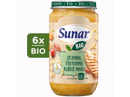 Sunar BIO příkrm Zelenina, těstoviny, kuřecí maso 6x235g