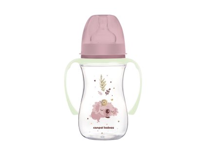 Canpol babies Antikoliková lahev EasyStart se svítícími úchyty Sleepy Koala 240ml růžová