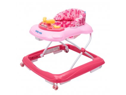 Baby Mix Dětské chodítko s volantem a silikonovými kolečky Růžové