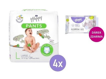 4x Bella Happy Pants 4 Maxi ( 8-14 kg) 24ks + Bella Happy Vlhčené ubrousky 24ks