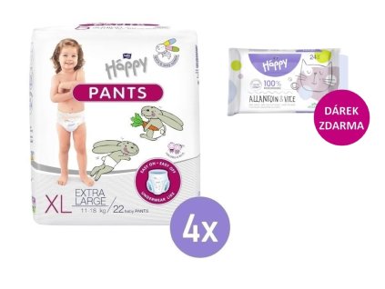 4x Bella Happy Pants 5 Junior (11-18 kg) 22ks + Bella Happy Vlhčené ubrousky 24ks