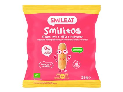 SMILEAT BIO kukuřičné křupky banán a jahoda s panenským olivovým olejem a vitaminem B1 8m+ (25g)