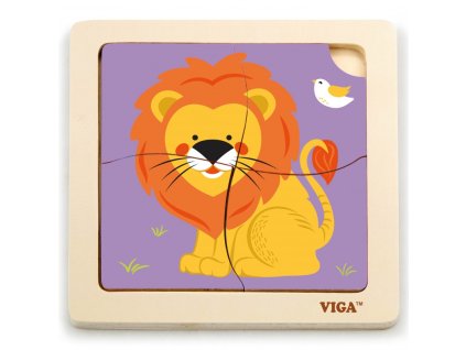 Viga Dřevěné puzzle 4 dílky Lev