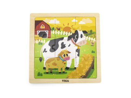 Viga Dřevěné puzzle 9 dílků Kravičky