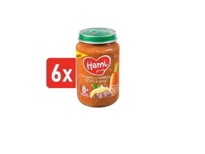 HAMI masozeleninový příkrm Těstoviny s hovězím, rajčaty a mrkví 6x200g