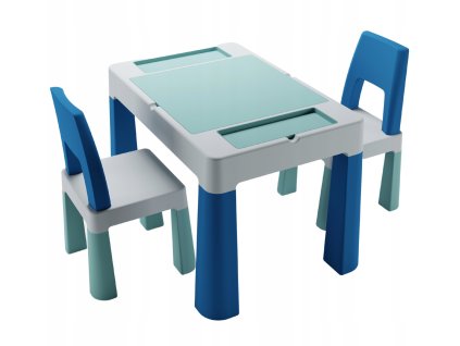 TEGGI Dětská sada stoleček a židličky 1+2 tyrkysová tmavě modrá šedá