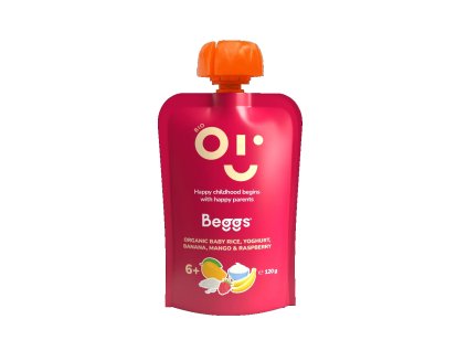 Beggs BIO Dětská rýže s jogurtem, banánem, mangem a malinami (120g)