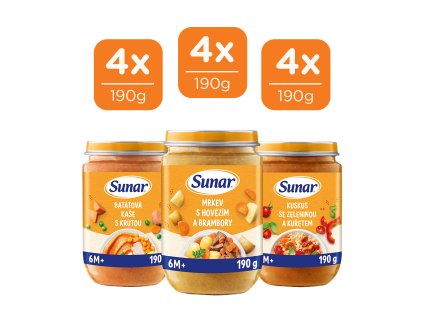 Sunar Příkrm masozeleninový mix příchutí 6m+, 12x190g