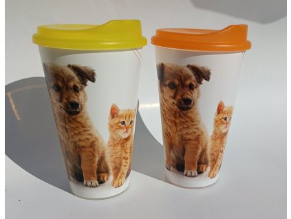 TVAR Dětský kelímek s víčkem 400ml Štěně a kotě