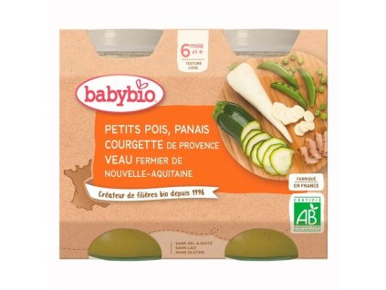 BABYBIO Hrášek, pastinák, cuketa a telecí maso (2x200g)
