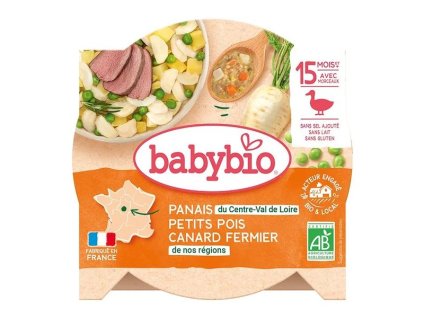 BABYBIO Pastinák s hráškem a farmářskou kachnou 260g