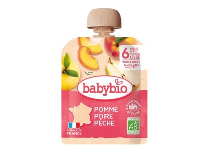 BABYBIO Kapsička jablko, hruška, broskev 90g