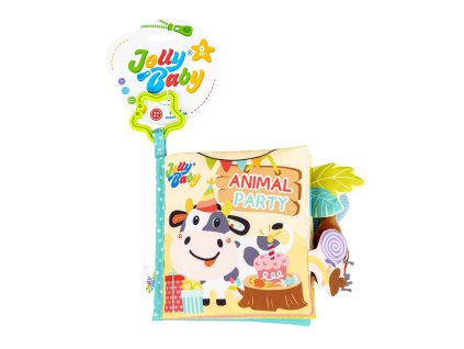 JOLLYBABY Měkká senzorická knížka Oslava zvířátek