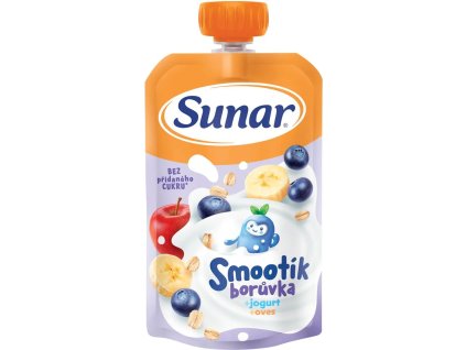 Sunar Smootík dětská kapsička borůvka, jogurt, ovesné vločky 12m+, 120g