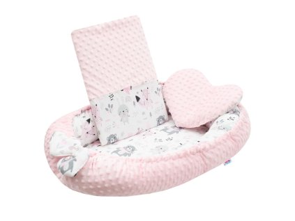 New Baby Luxusní hnízdečko s polštářkem a peřinkou z Minky růžové