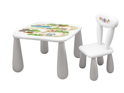 MALTEX Dětská sada LUNA stoleček a židlička Lesní parta šedá