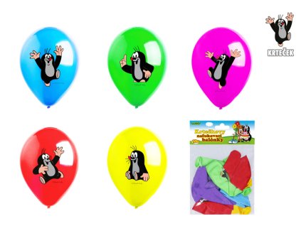 Balónek nafukovací 30cm Krtek sada 5ks, 5 designu