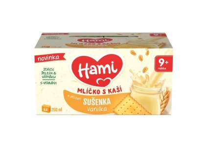HAMI Mlíčko s kaší s příchutí sušenka a vanilka 4x250ml