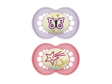 MAM Dudlík silikonový Original Night 16+m (2ks) - fialový/růžový