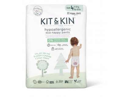 Kit & Kin Ekologické plenkové kalhotky pull-ups 4, 9-15 kg, 22 ks