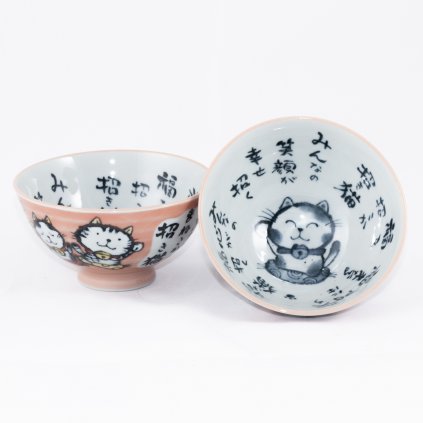 Japonská miska s kočičkou - starorůžová 1ks