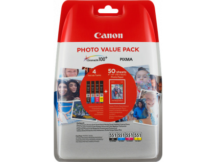 Canon CLI-551 C/M/Y/BK + 50x PP-201, 6508B005