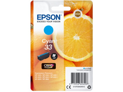 Epson Singlepack Cyan 33 Claria Premium Ink, C13T33424012