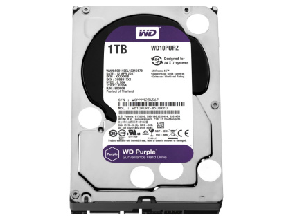 WD HDD PURPLE 1TB / WD10PURZ / SATA 6Gb/s / Interní 3,5" / 5400rpm / 64MB, WD10PURZ