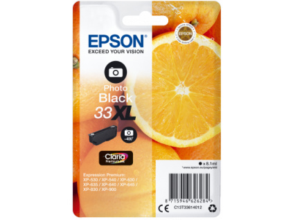 Epson Singlepack Photo Black 33XL Claria Prem. Ink, C13T33614012