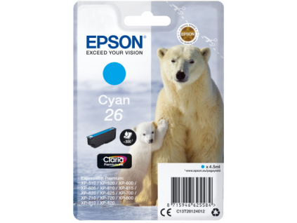 Epson Singlepack Cyan 26 Claria Premium Ink, C13T26124012
