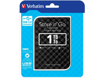 VERBATIM HDD 2.5" 1TB Store 'n' Go Portable Hard Drive USB 3.0, Black GEN II