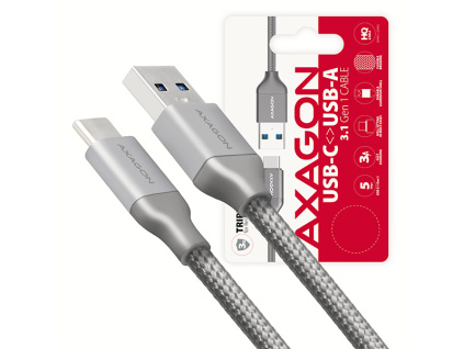 AXAGON BUCM3-AM20G, SUPERSPEED kabel USB-C <-> USB-A 3.2 Gen 1, 2m, 3A, oplet, šedý, BUCM3-AM20G