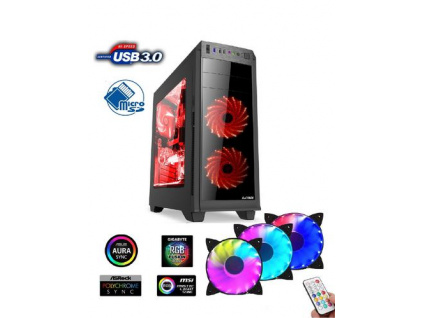 1stCOOL Middle Tower GAMER 2 AURA, ATX black černý, čtečka karet, bez zdroje, fulltower ATX (2xUSB2+ 1xUSB3+ Audio+ Transparentní bočnice) (PC case), ML-GAMER2-CR-ARGB