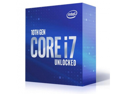 INTEL cpu CORE i7-10700K socket1200 Comet Lake BOX 125W 10.generace (bez chladiče, 3.8GHz turbo 5.1GHz, 8x jádro, 16x vlákno, 16MB cache, pro DDR4 do 2933, grafika UHD 630), virtualizace, BX8070110700K