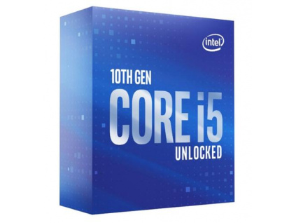 INTEL cpu CORE i5-10600K socket1200 Comet Lake BOX 125W 10.generace (bez chladiče, 4.1GHz turbo 4.8GHz, 6x jádro, 12x vlákno, 12MB cache, pro DDR4 do 2666, grafika UHD 630), virtualizace, BX8070110600K